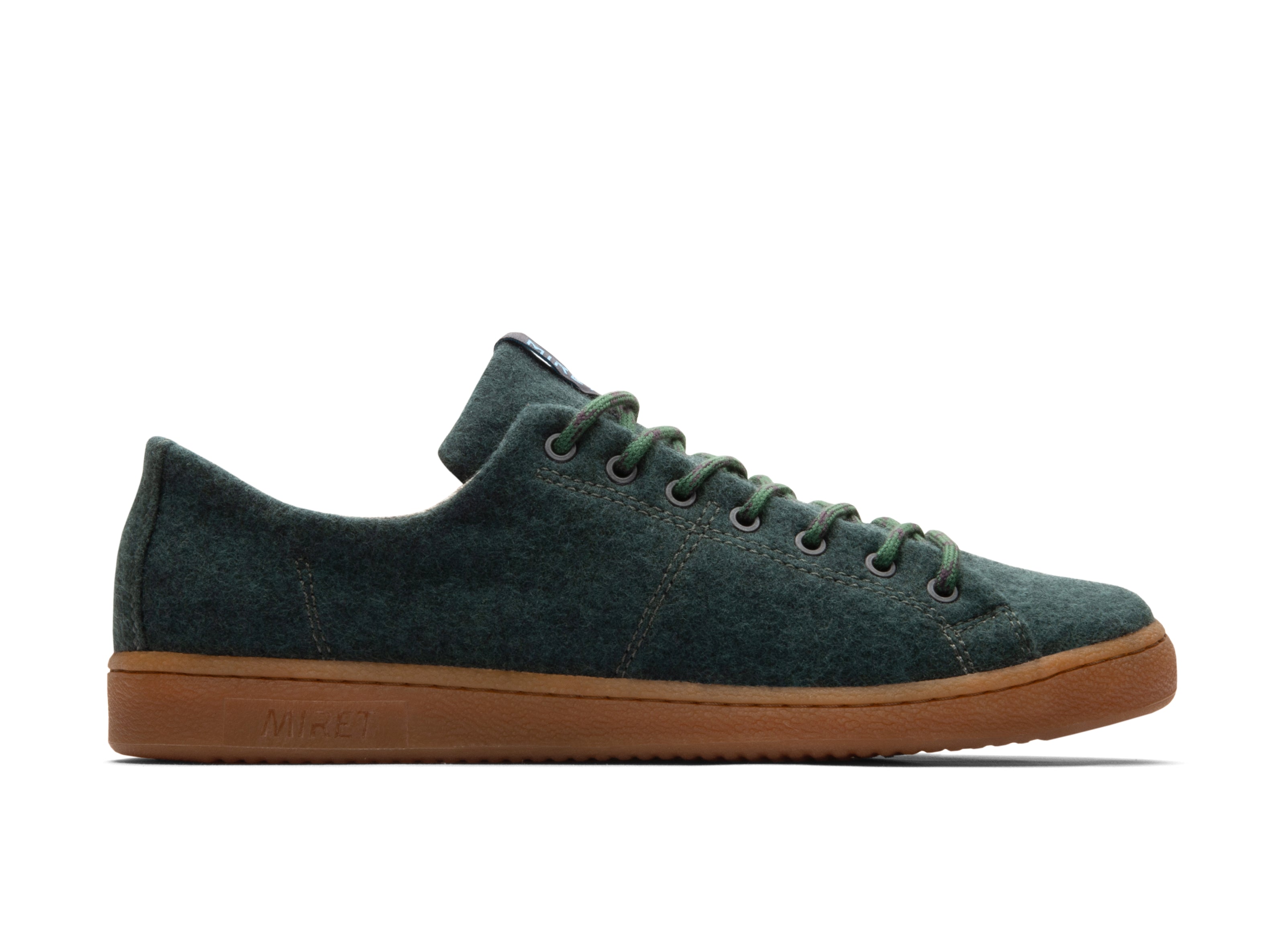 MIRET low-top sustainable wool sneakers in dark green, with honey outsole.