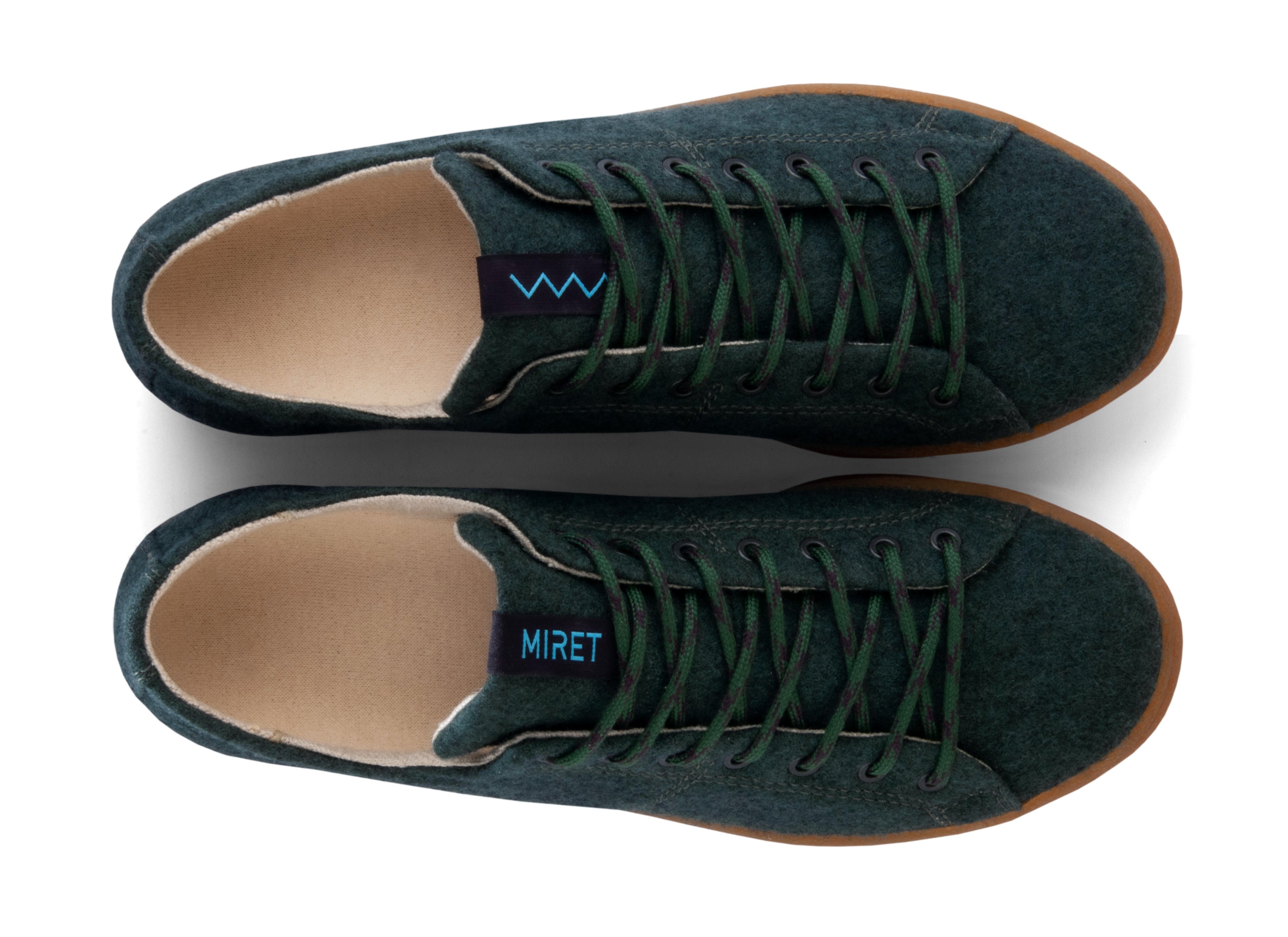 MIRET low-top sustainable wool sneakers in dark green, with honey outsole.